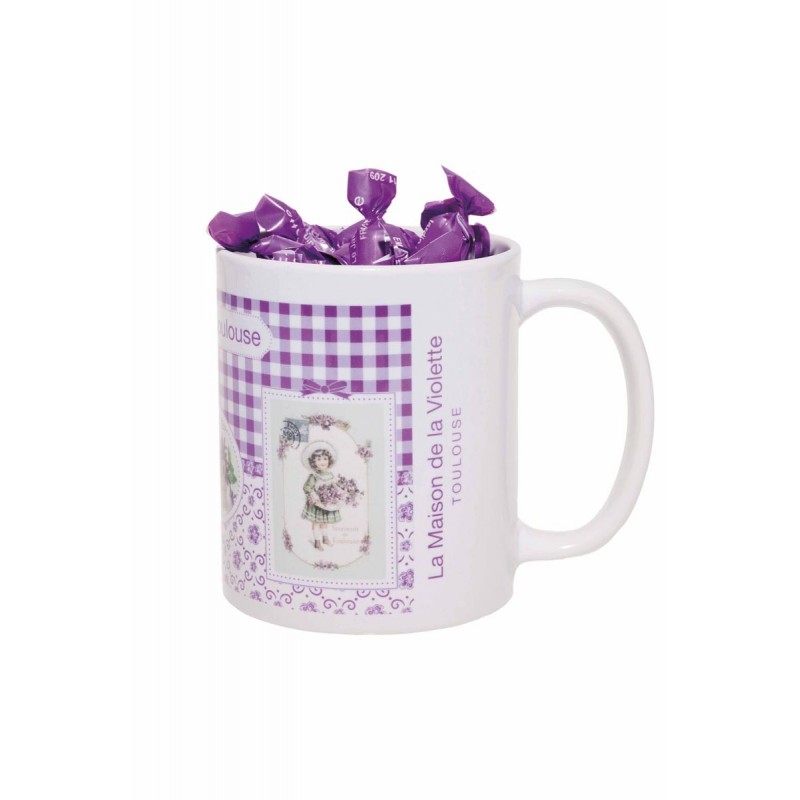 Mug en céramique avec 65g de bonbons acidulés mini-papillotes