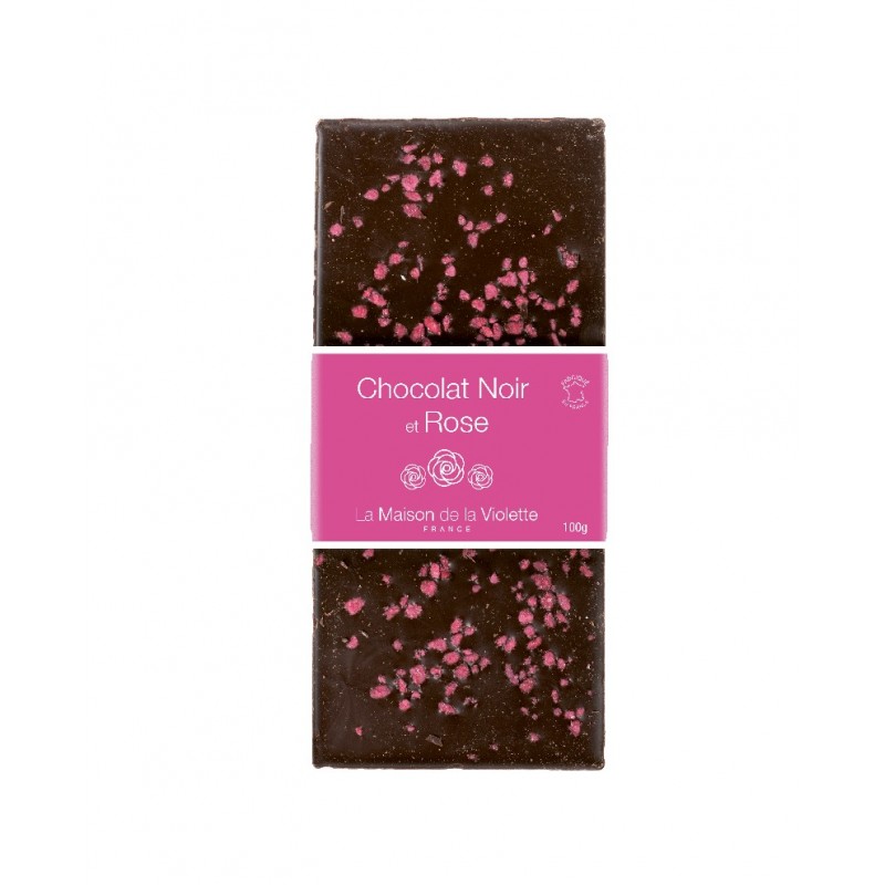 Tablette de chocolat noir / Rose cristallisée 100g